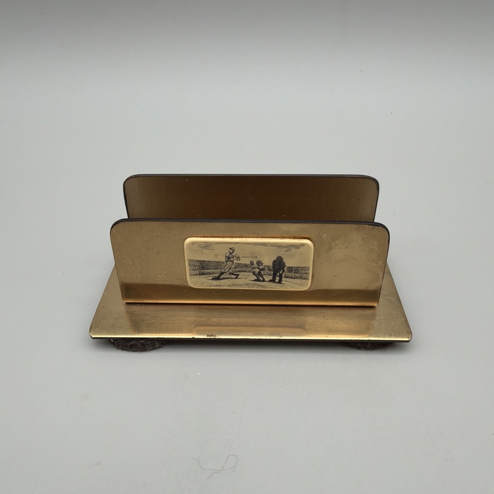 Vintage Barlow Brass Baseball Card Letter Holder Desk Organizer Made In USA